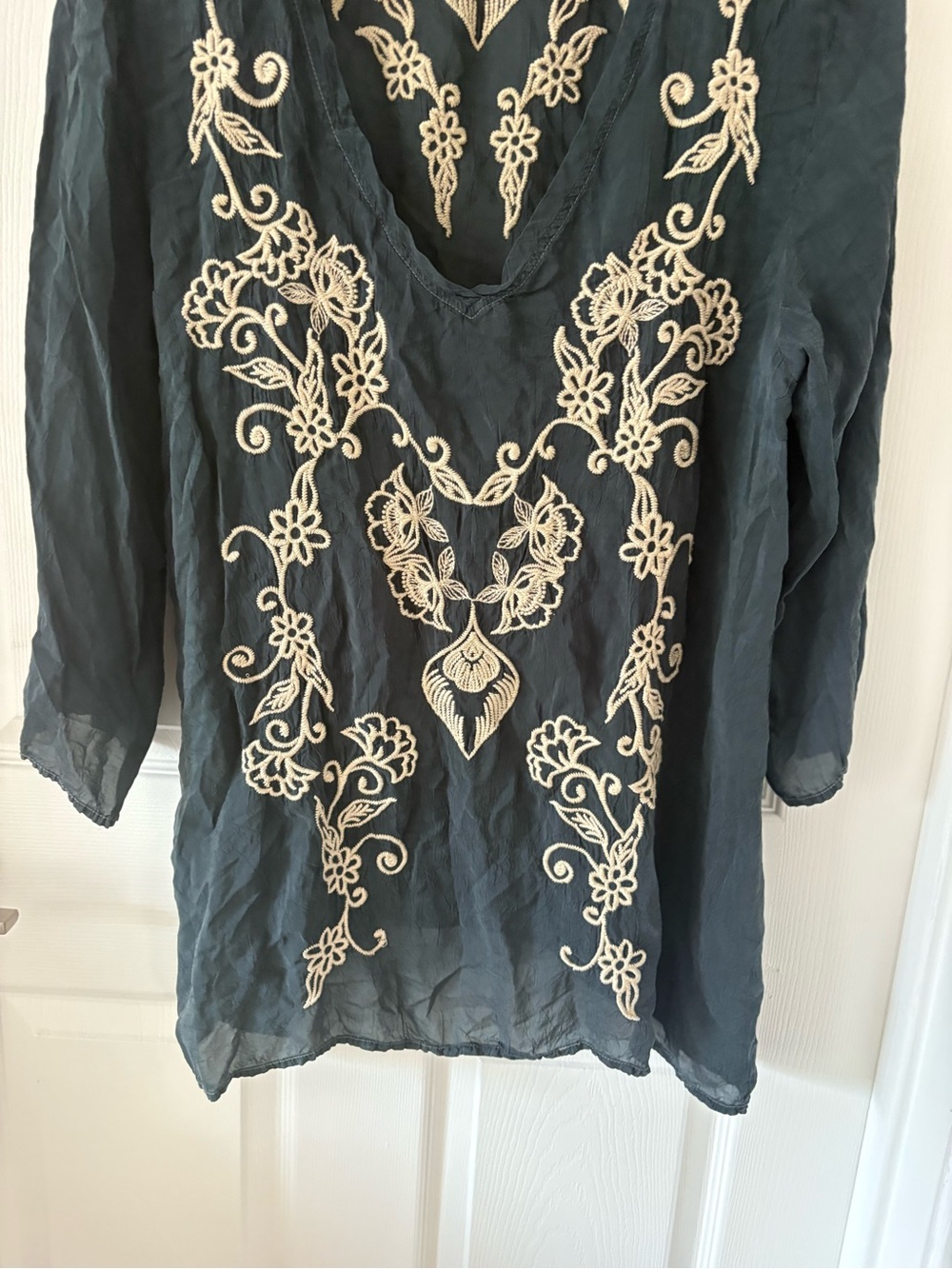 Johnny Was Boho Embroidered Tunic Blouse Black Cream Size XL - Picture 4 of 7